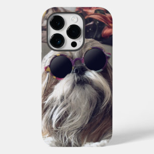 Coque Pour iPhone 14 Pro Cool Shih Tzu cheveux longs Lunettes de soleil vin