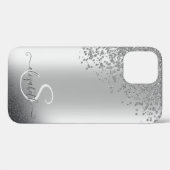 Coques Case-Mate iPhone Cool Silver Glitter Diamants Monogramme (Verso (horizontal))