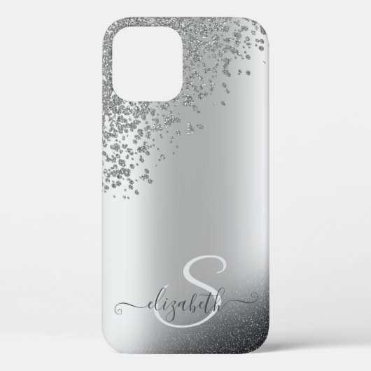 Coques Case-Mate iPhone Cool Silver Glitter Diamants Monogramme (Verso)