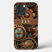 Coques Case-Mate iPhone Cool Steampunk Brown & Turquoise Cogs & Fleurs (Verso)