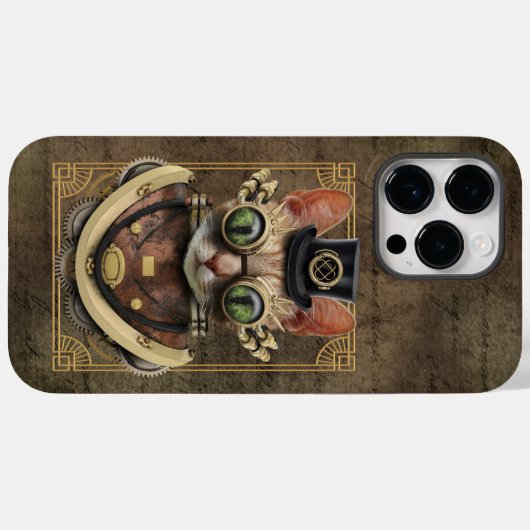 Coques Case-Mate iPhone Cool Steampunk Orange Tabby Chat (Verso (horizontal))