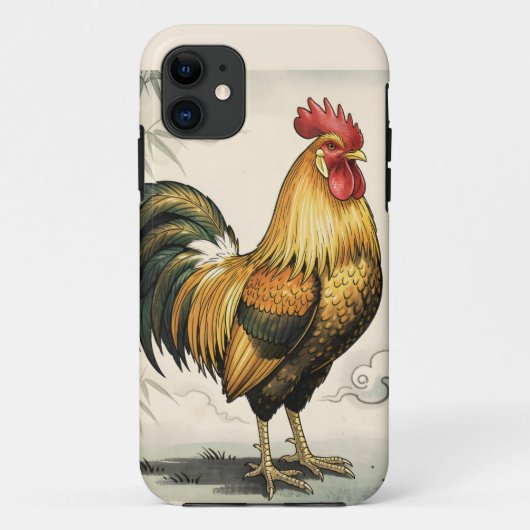 Coques Case-Mate iPhone Coq doré art japonais (Dos)