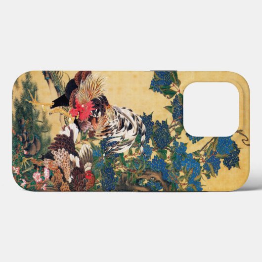 Coques Case-Mate iPhone Coq et Hen avec Hydrangeas par Ito Jakuchu (Verso (horizontal))