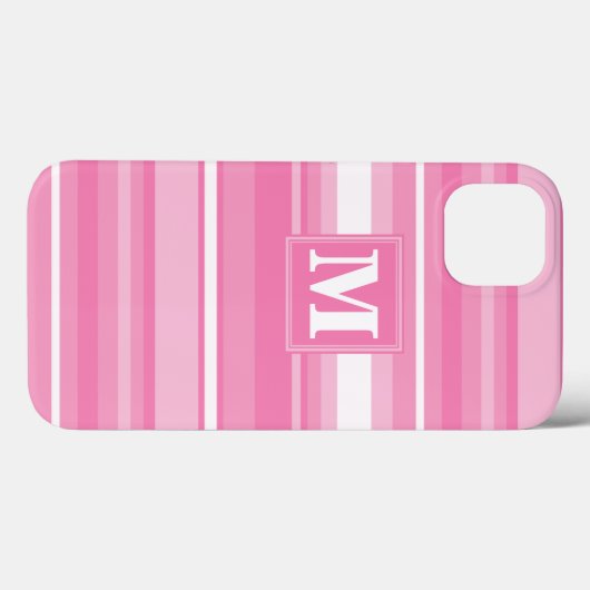 Coques Case-Mate iPhone Coque-coque iphone de bandes rose monogramme (Verso (horizontal))
