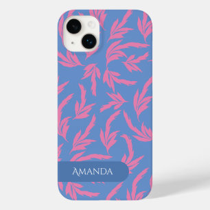 Coque Pour iPhone 14 Plus Coque-Mat feuille rose et bleu et blanc