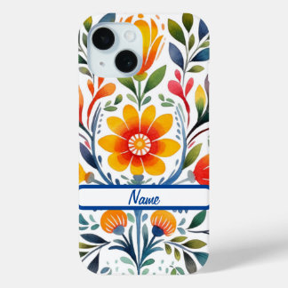 Coque Pour iPhone 15 Coque-Mate de design de fleurs mexicaines