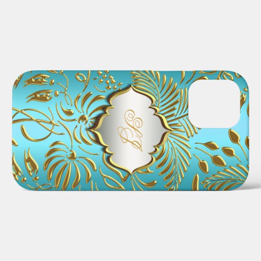 Coques Case-Mate iPhone Coque-Mate Turquoise Gold Damask (Verso (horizontal))