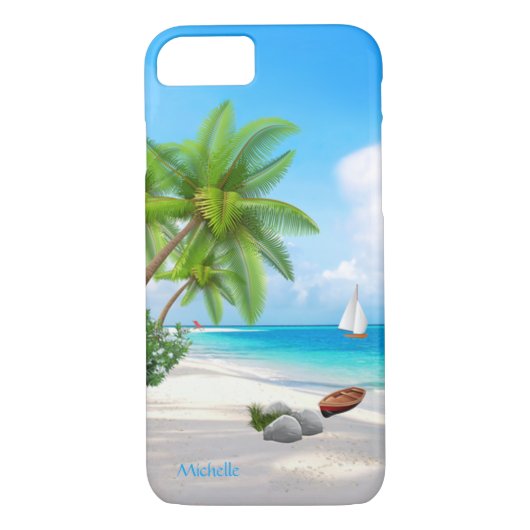 Coques Case-Mate iPhone Coque: Plage tropicale avec nom (Dos)