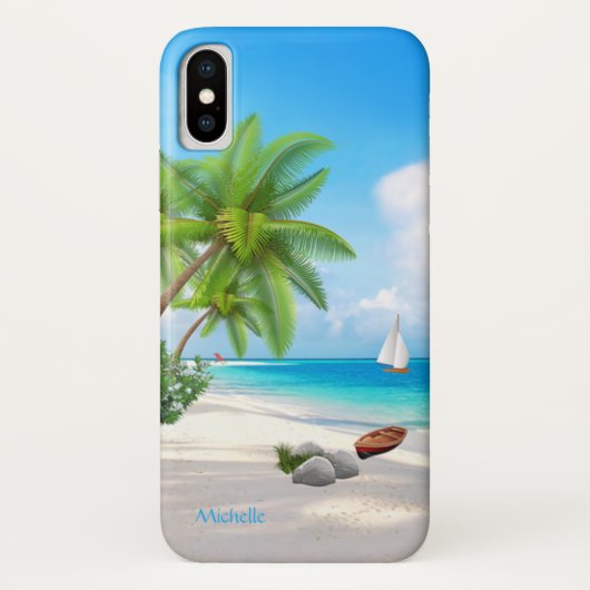 Coques Case-Mate iPhone Coque: Plage tropicale Ocean avec nom (Dos)