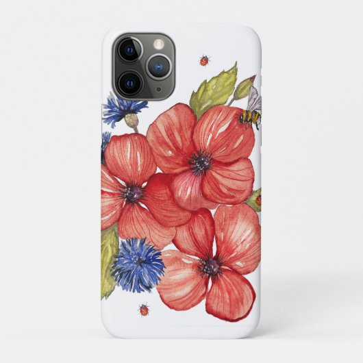 Coques Case-Mate iPhone Coquelicot rouge et bleuet aquarelle (Dos)
