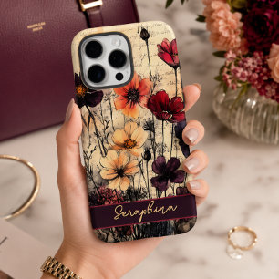 Coques iPhone 16 Pro Max Coquelicots Fleur Sauvage Personnalisés Rouge Fonc