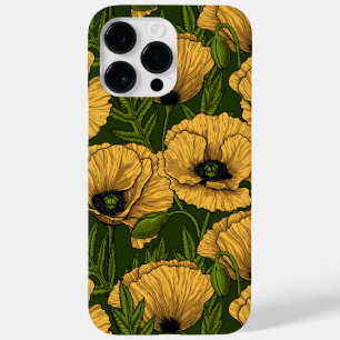Coque Pour Pour iPhone 14 Pro Max Coquelicots jaunes sur vert foncé