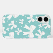Coques Case-Mate iPhone Coquette Bleue Avec Perles Et Rubans Blancs  (Verso (horizontal))
