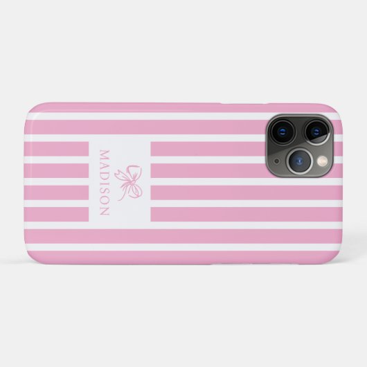 Coques Case-Mate iPhone Coquette Bow rose mignonne Preppy Nom personnalisé (Dos (Horizontal))