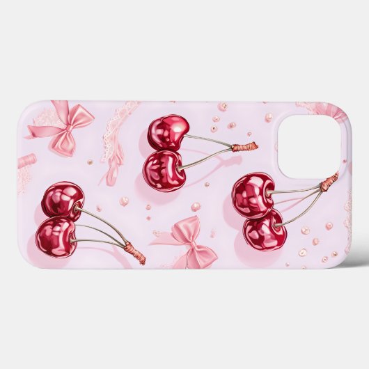 Coques Case-Mate iPhone Coquette Cerises blanches et vaches roses (Verso (horizontal))