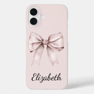 Coques iPhone 16 Plus Coquette esthétique arc rose Nom personnalisé