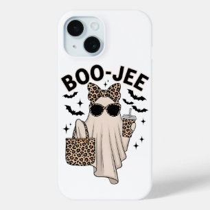 Coque Pour iPhone 15 Coquette Leopard Ghost Café Boo-JEE Halloween Bo