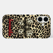 Coques Case-Mate iPhone Coquette Marron Chic Léopard Noeud Monogramme (Verso (horizontal))
