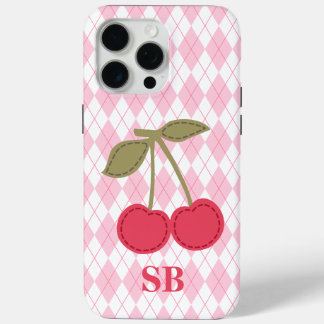 Coque iPhone 15 Pro Max Coquette Monogramme rose Jacquard rose cerise