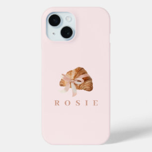 Coque Pour iPhone 15 Coquette personnalisée Croissant rose Ribbon