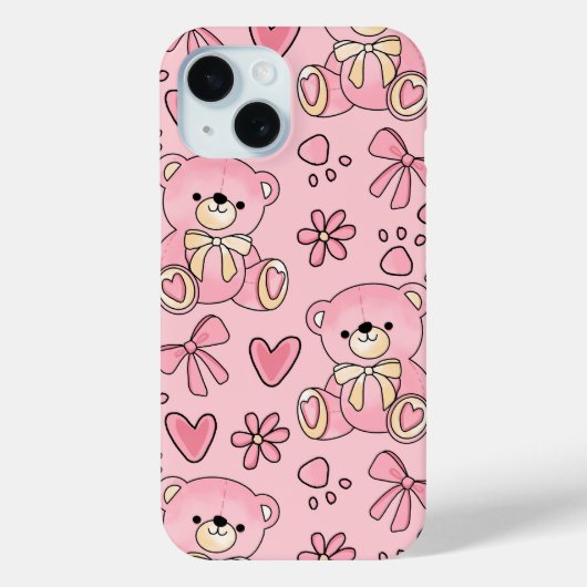 Coques Case-Mate iPhone Coquette Pink Teddy Bear Seamless Pattern (Verso)