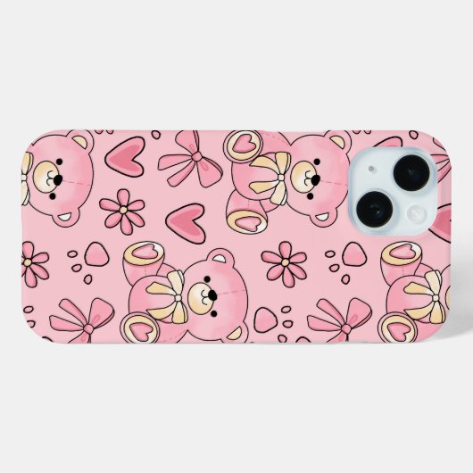 Coques Case-Mate iPhone Coquette Pink Teddy Bear Seamless Pattern (Verso (horizontal))