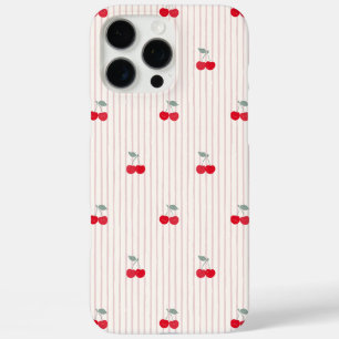 Coques iPhone 16 Pro Max Coquette Rétro Branché Cerises Rayure à pois rouge