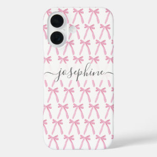 Coques iPhone 16 Coquette ruban rose Aesthétique arcs personnalisés