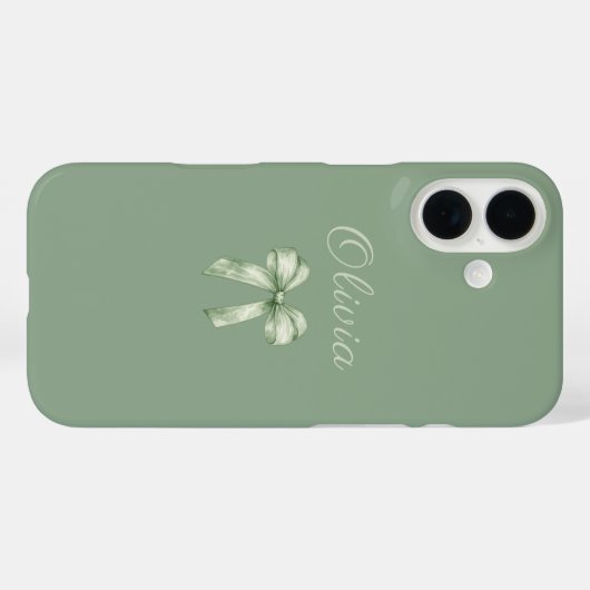 Coques Case-Mate iPhone Coquette Sage Green Bow Initial (Verso (horizontal))