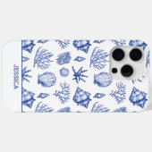 Coques Case-Mate iPhone Coquillages bleus modernes personnalisés plage côt (Verso (horizontal))