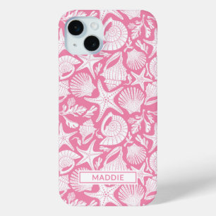 Coque iPhone 15 Mini Coquilles roses personnalisées