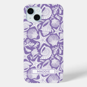 Coque iPhone 15 Mini Coquilles Violettes Personnalisées