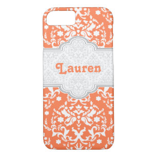 Coque iPhone 7 Corail à motif Damas, blanc mignon ceinture