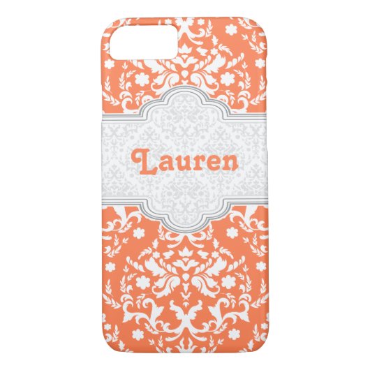 Coques Case-Mate iPhone Corail à motif Damas, blanc mignon ceinture (Dos)