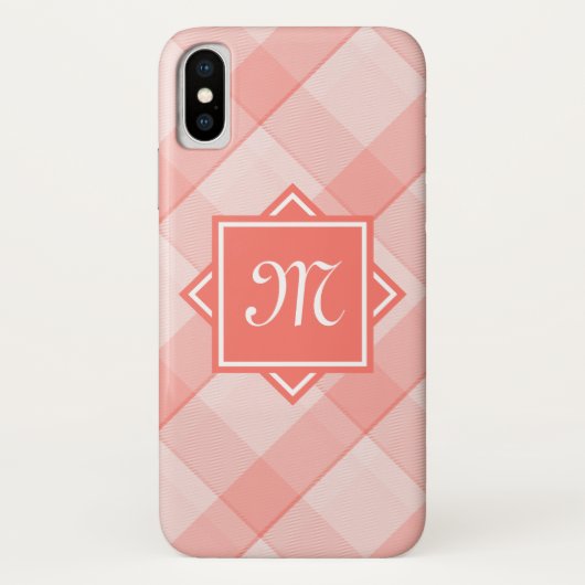 Coques Case-Mate iPhone Corail Chic Plaid Avec Monogramme Diagonal Moderne (Dos)
