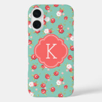 Corail et Aqua Chic Vintage Floral Imprimer Monogr