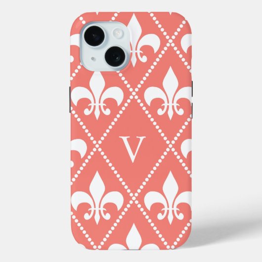 Coques Case-Mate iPhone Corail Fleur de Lis avec monogramme (Verso)