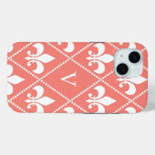 Coques Case-Mate iPhone Corail Fleur de Lis avec monogramme (Verso (horizontal))
