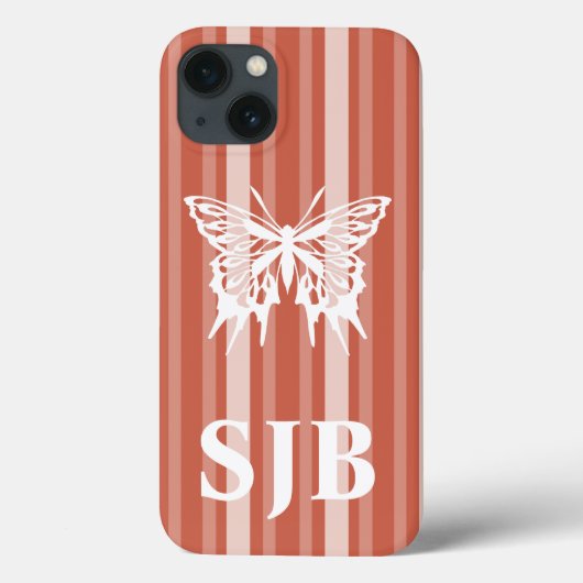 Coques Case-Mate iPhone Corail foncé rayure victorienne avec papillon (Verso)