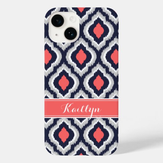 Coques Case-Mate iPhone Corail gris et marine Ikat Monogramme marocain (Verso)