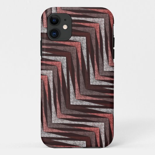 Coques Case-Mate iPhone Corail, gris, motif brun zigzag. (Dos)