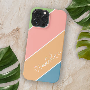 Coque iPhone 15 Pro Max Corail orange bleu vert pomme personnalisé rayures