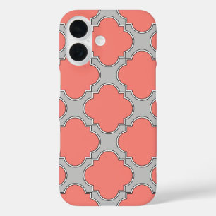 Coques iPhone 16 Corail quatrefeuille et gris