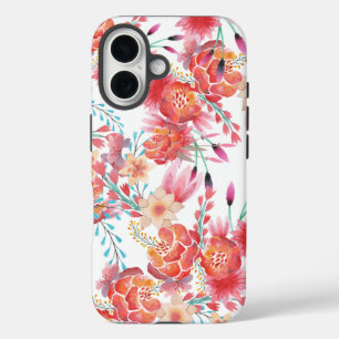Coques iPhone 16 Corail rose clair aquarelle tendance motif floral