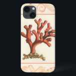 Coques Pour iPhone Corail rouge avec bordure conique<br><div class="desc">Obtenez cette oeuvre moderne aujourd'hui avec arrière - plan couleur crème. Cette oeuvre d'art contient un corail rouge,  ombragé,  très tranchant et très vivant avec une bordure décorative en coquille de conque. C'est une oeuvre d'art contemporain qui conviendra parfaitement à tout type de thème nautique que vous cherchez.</div>