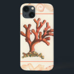 Coques Pour iPhone Corail rouge avec bordure conique<br><div class="desc">Obtenez cette oeuvre moderne aujourd'hui avec arrière - plan couleur crème. Cette oeuvre d'art contient un corail rouge,  ombragé,  très tranchant et très vivant avec une bordure décorative en coquille de conque. C'est une oeuvre d'art contemporain qui conviendra parfaitement à tout type de thème nautique que vous cherchez.</div>