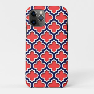 Case-Mate iPhone Case Corail Rouge, Marine Blanc Quatrefoil Marocain #5D