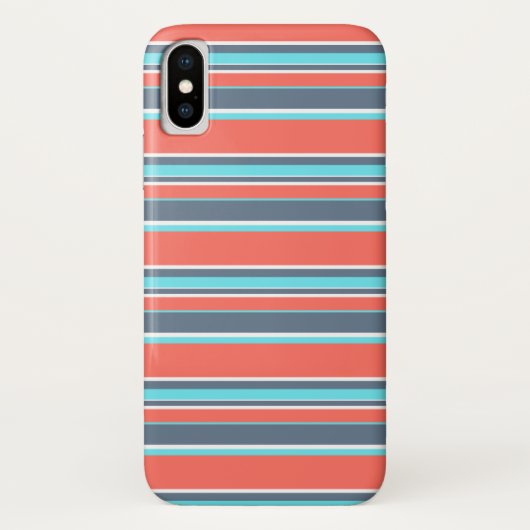 Coques Case-Mate iPhone Corail vivant, bandes bleues et grises (Dos)
