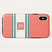 Coques Case-Mate iPhone Corail vivant Turquoise et blanc Monogramme Élégan (Dos (Horizontal))