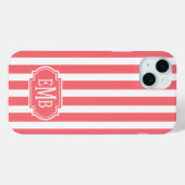 Coques Case-Mate iPhone Coral and White Monogrammed Stripes (Verso (horizontal))